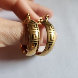 New 18K Gold Plated Greek Key Pattern Circle Hoop Earrings for Women